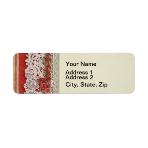 Antique Rose Lace Rustic Red Victorian Burlap Label