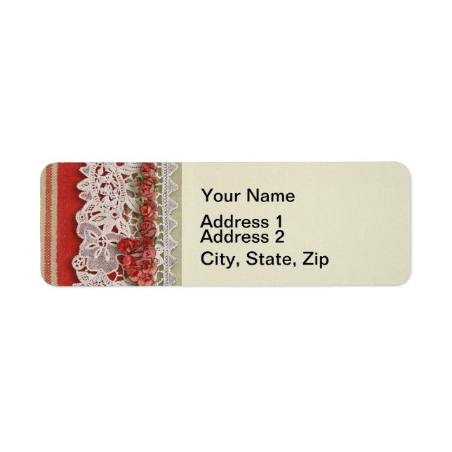 Antique Rose Lace Rustic Red Victorian Burlap Label (Front)
