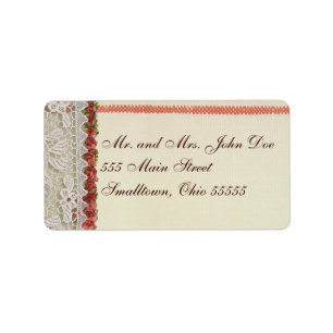 Antique Rose Lace Rustic Red Victorian Burlap Label