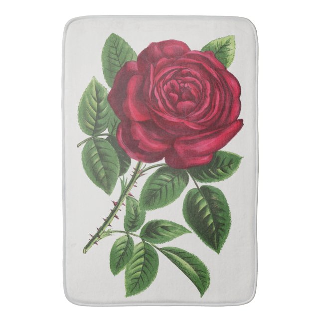 Antique Rose Lithograph, François-Frédéric Grobon Bath Mat (Front Vertical)