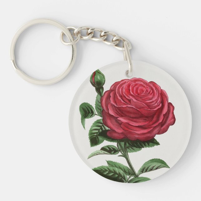 Antique Rose Lithograph, François-Frédéric Grobon Keychain (Front)