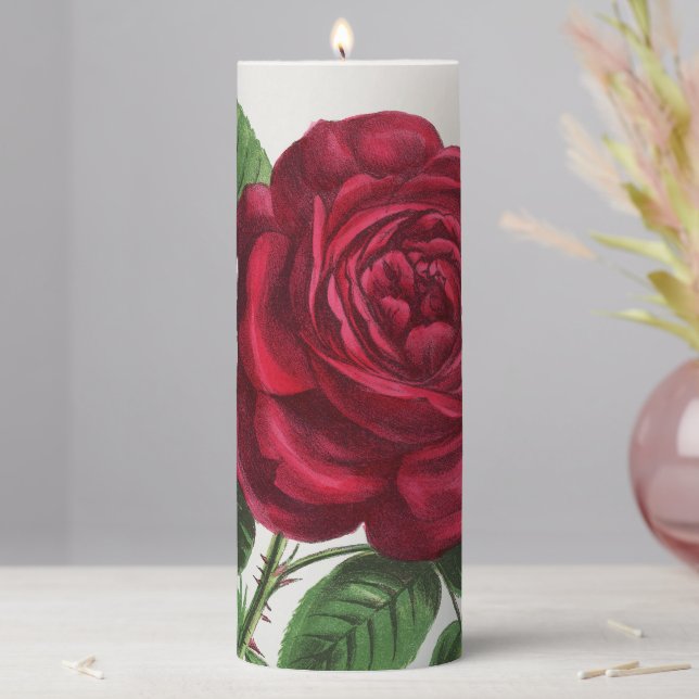 Antique Rose Lithograph, François-Frédéric Grobon Pillar Candle (In Situ)