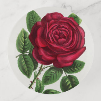Antique Rose Lithograph, François-Frédéric Grobon Trinket Tray