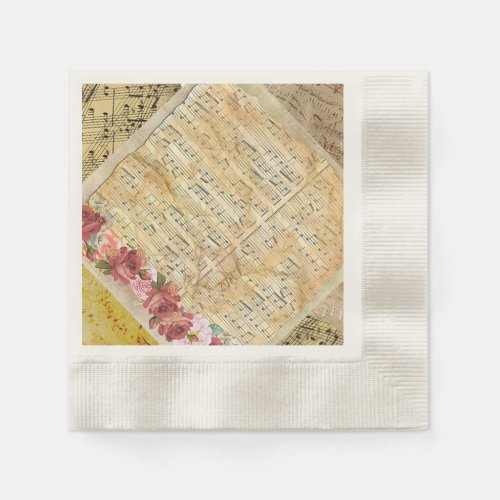 Antique Rose Musical Notes Paper cocktail Napkin