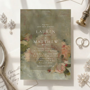 Antique Rose Oil Painting Wedding Invitation