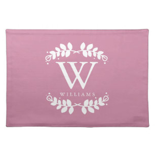 Antique Rose Pink Elegant Monogram Cloth Placemat