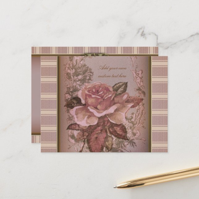 Antique Rose (pink) Personalized Postcard (Front/Back In Situ)