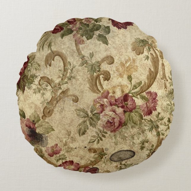 Antique rose print on round throw pillow (Front)