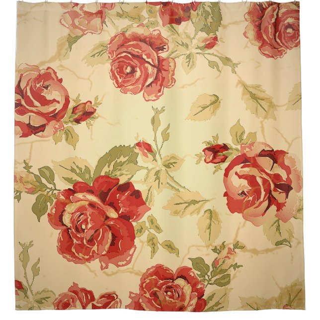 Antique rose print shower curtain (Front)