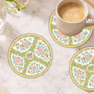 Antique Rose Yellow & Pink Floral Sandstone Coaster