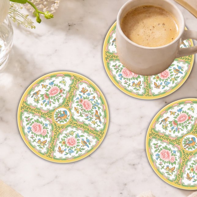 Antique Rose Yellow & Pink Floral Sandstone  Coaster (Creator Uploaded)