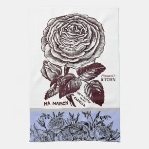 Antique Rose - Your Choice of Text Periwinkle Kitchen Towel