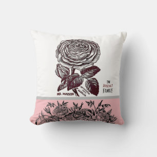Antique Rose -Your Choice of Text Pink Throw Pillow