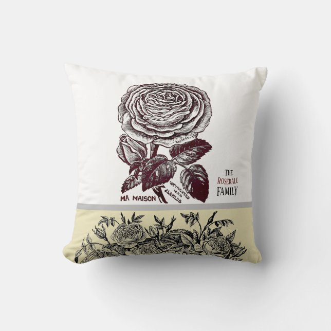 Antique Rose -Your Choice of Text Throw Pillow (Front)