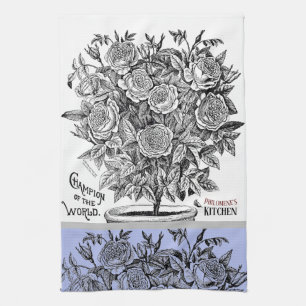 Antique Rosebush - Your Choice of Text Periwinkle Kitchen Towel