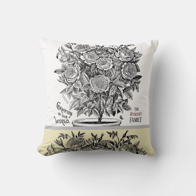 Antique Rosebush -Your Choice of Text Throw Pillow (Front)