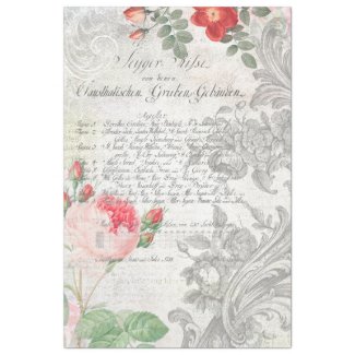 Antique Roses, Engraved Scrolls & Script Decoupage Tissue Paper