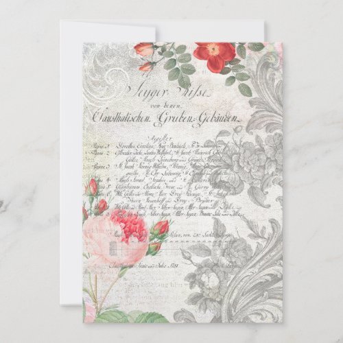 Antique Roses Engraved Scrolls  Script Note Card