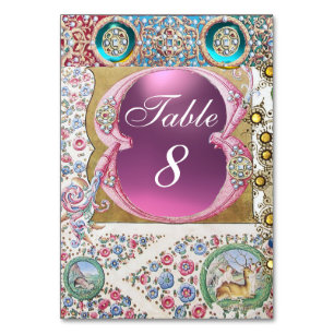 ANTIQUE ROSES, FLORAL, BLUE PINK GEMSTONES,PEARLS TABLE NUMBER