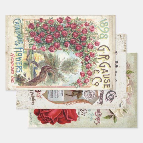 ANTIQUE ROSES HEAVY WEIGHT DECOUPAGE PRINTS WRAPPING PAPER SHEETS