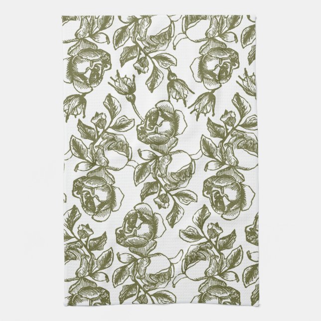 Antique Roses in Golds and White Towel (Vertical)