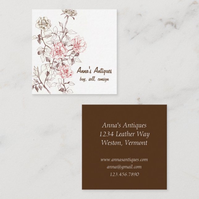Antique Roses Mauve Chocolate Brown  Square Business Card (Front/Back)