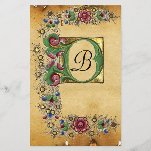 ANTIQUE ROSES MEDIEVAL FLORAL PARCHMENT MONOGRAM STATIONERY