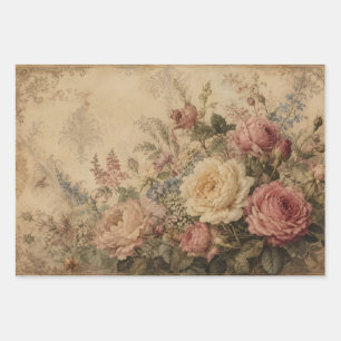 ANTIQUE ROSES ON PARCHMENT DESIGN WRAPPING PAPER SHEETS