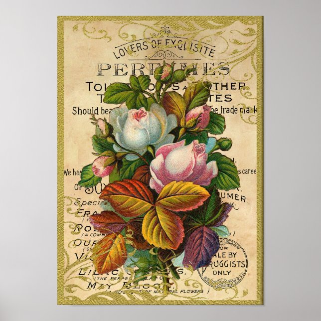 Antique Roses Perfume Butterflies Poster (Front)