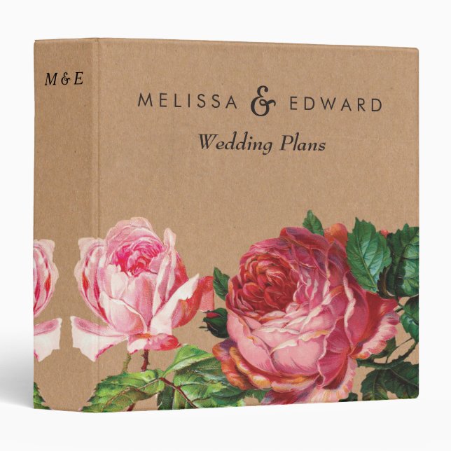 Antique Roses Personalized Wedding Planner Binder (Front/Spine)