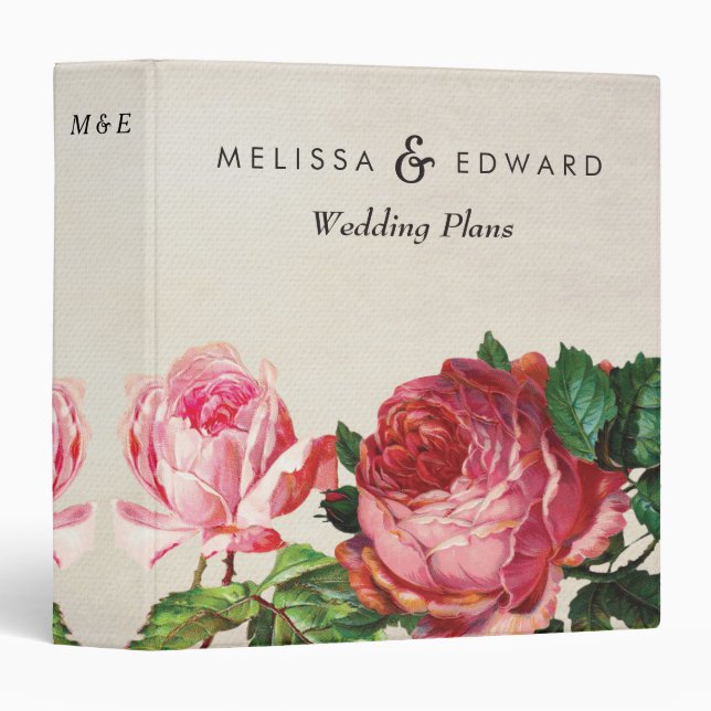 Antique Roses Personalized Wedding Planner Binder (Front/Spine)