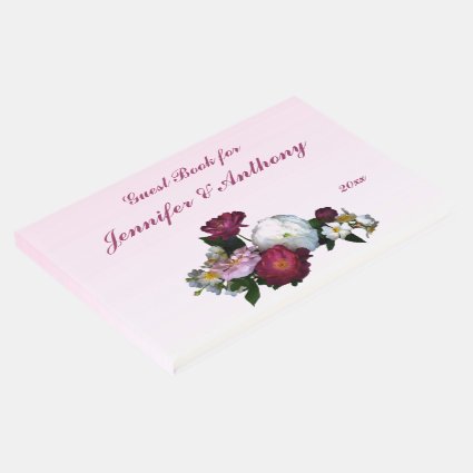 Antique Roses Pink Wedding Guest Book