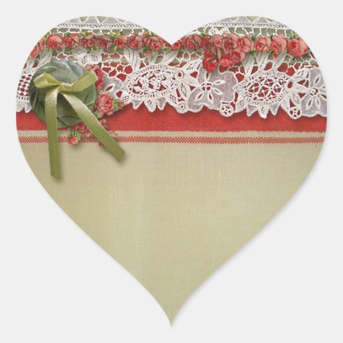 Antique Roses Rustic Victorian Classic Elegant Heart Sticker