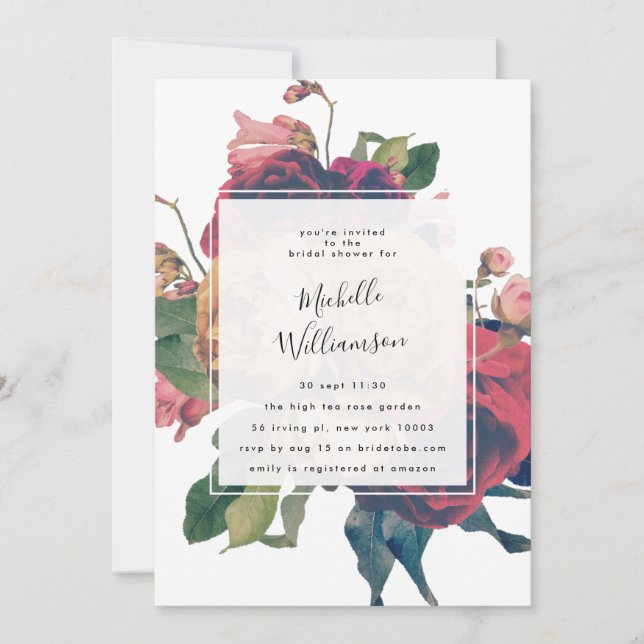 Antique Roses Vintage Bohemian Bridal Shower Invitation (Front)