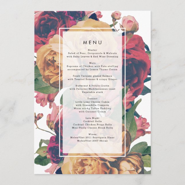 Antique Roses Vintage Boho Wedding Menu (Front)