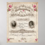 Antique Roses Vintage Marriage Certificate Poster at Zazzle
