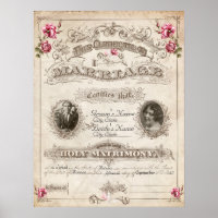 Antique Roses Vintage Marriage Certificate