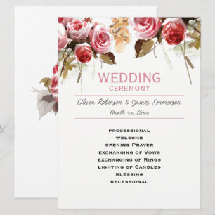 Antique Roses Watercolor Pink Wedding Program