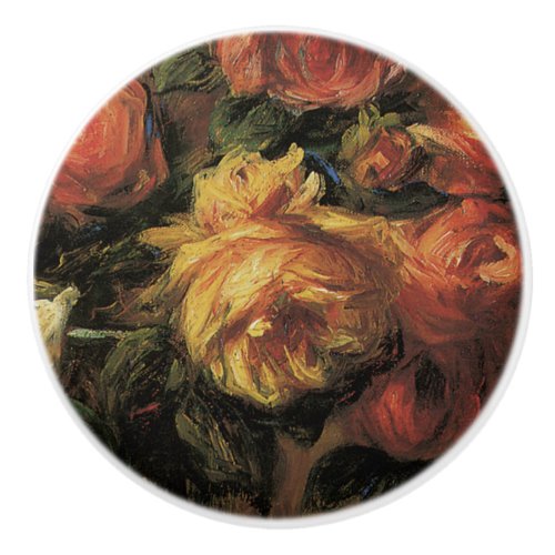 Antique Roses Yellow Floral Vintage Impressionist Ceramic Knob