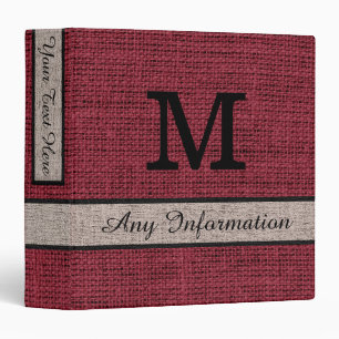 Antique ruby Burlap Linen Monogram 3 Ring Binder
