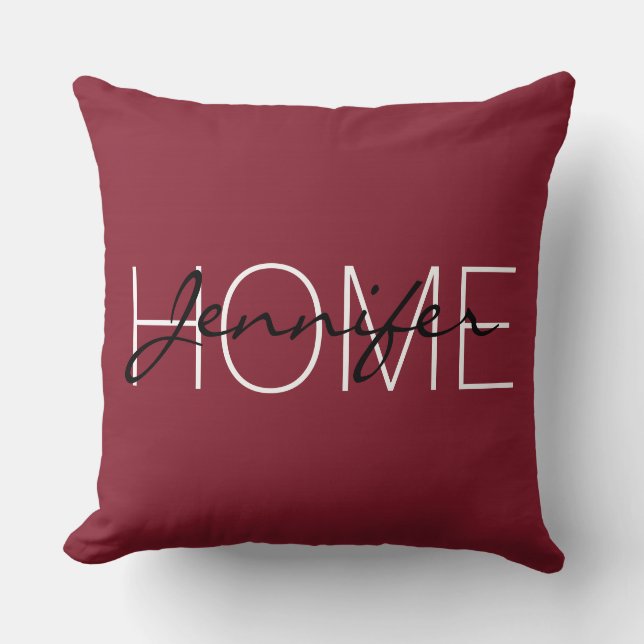 Antique ruby color home monogram throw pillow (Front)