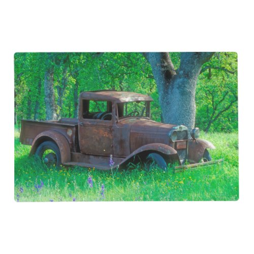 Antique rusted truck in a meadow placemat