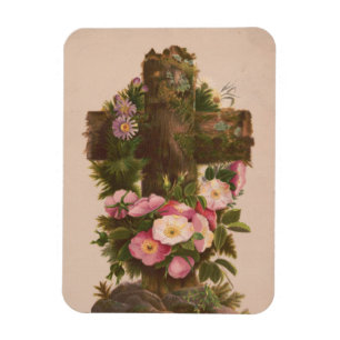 Antique Rustic Cross, Wild Roses, Easter Card, Magnet
