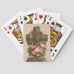Antique Rustic Cross, Wild Roses, Easter Card, Poker Cards