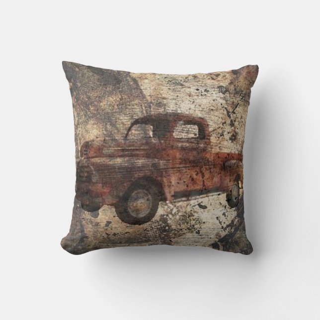 Antique Rustic Old Truck Throw Pillow (Front)