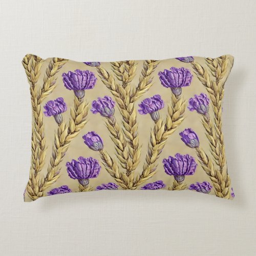 Antique Rustic Purple Flowers Wheat Accent Pillow