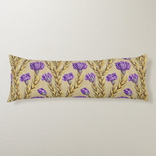 Antique Rustic Purple Flowers Wheat Body Pillow