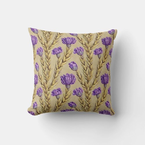 Antique Rustic Purple Flowers Wheat Throw Pillow