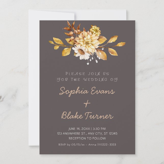 Antique Rustic Soft Floral Ash Gray Wedding Invitation (Front)