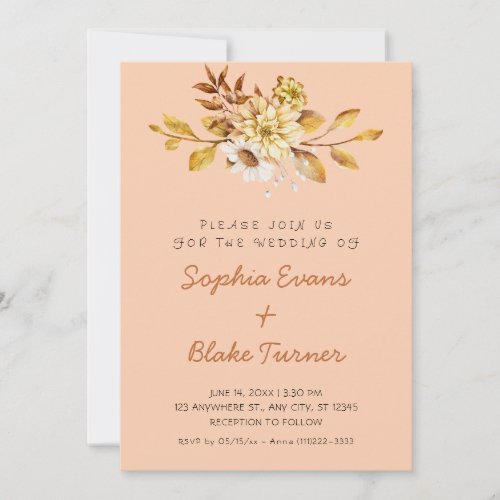 Antique Rustic Soft Floral Light Orange Wedding Invitation